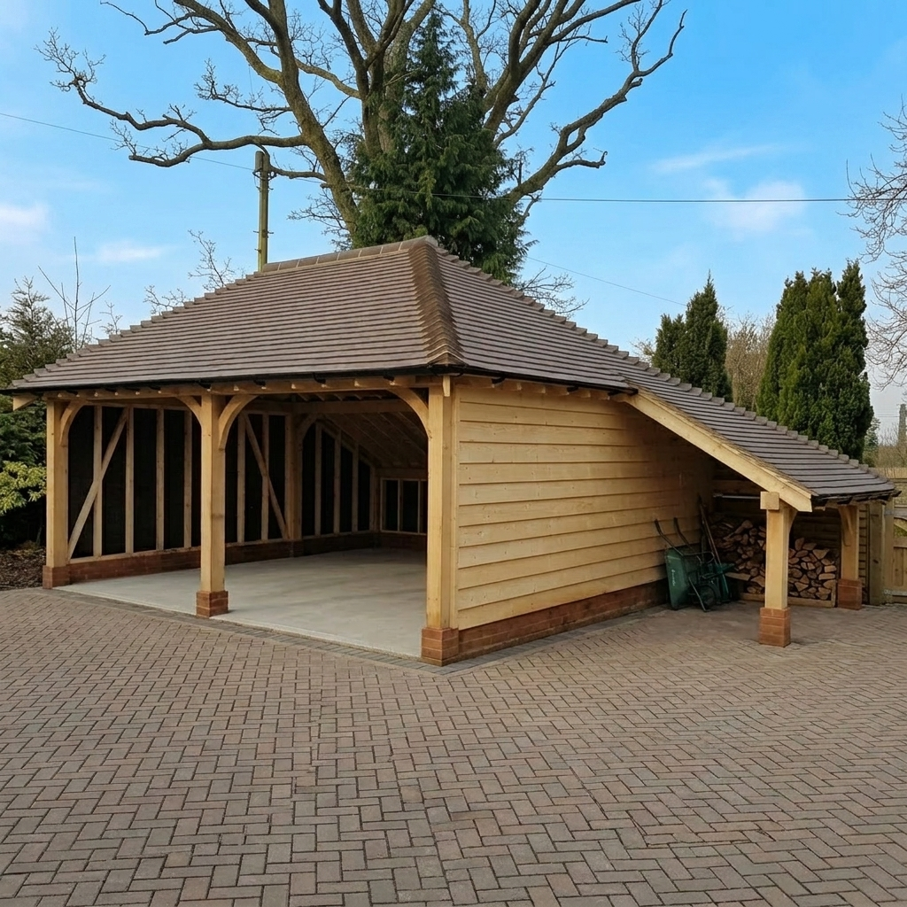 Double garage with log store kit